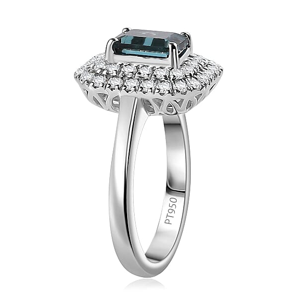 Shop Lc Certified & Appraised Rhapsody AAAA Monte Belo Indicolite And E-F VS Diamond 2.05 Ctw Double Halo Ring In 950 Platinum 7.85 Grams