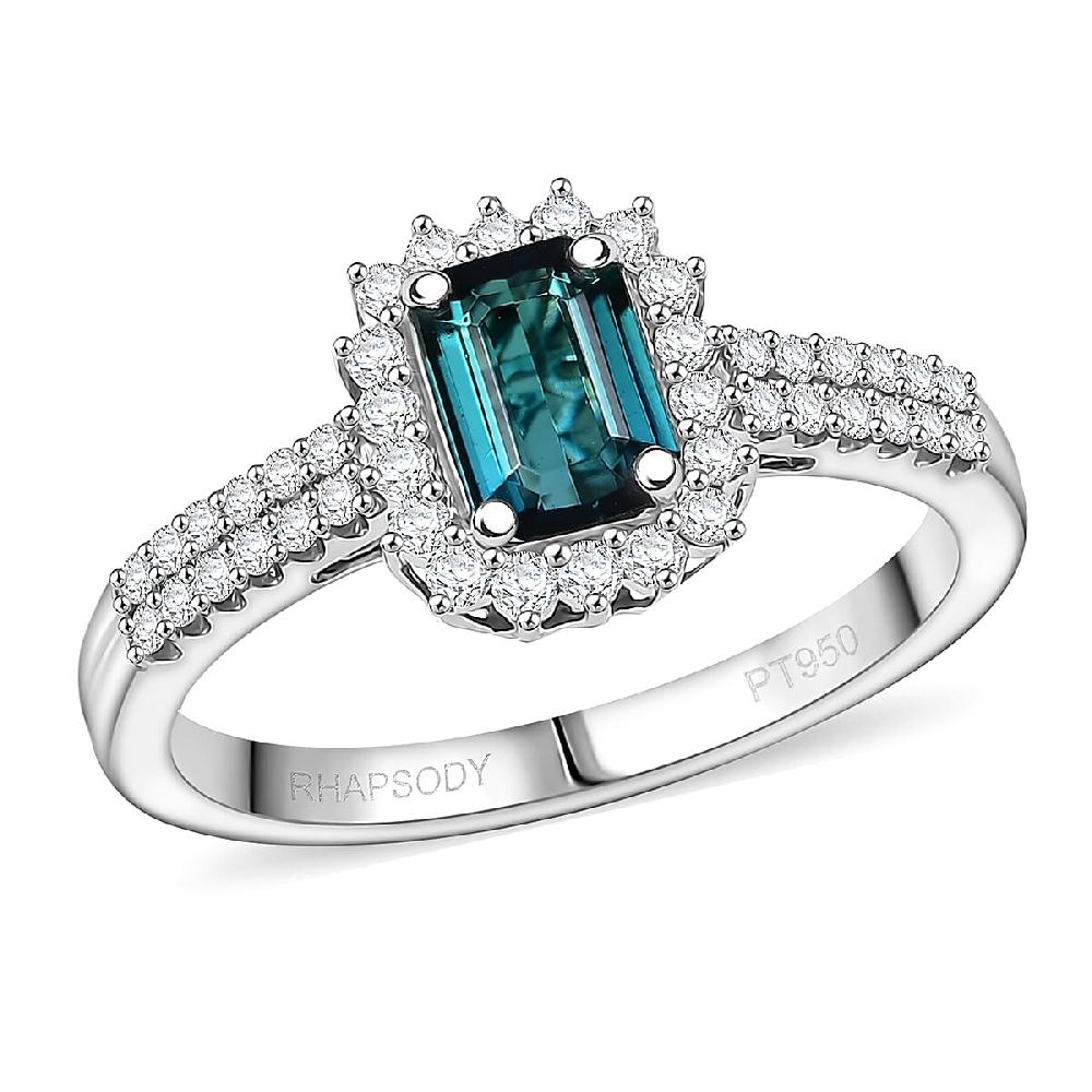 shop lc Certified & Appraised Rhapsody AAAA Monte Belo Indicolite and Diamond E-F VS 1.54 ctw Ring in 950 Platinum 5.55 Grams