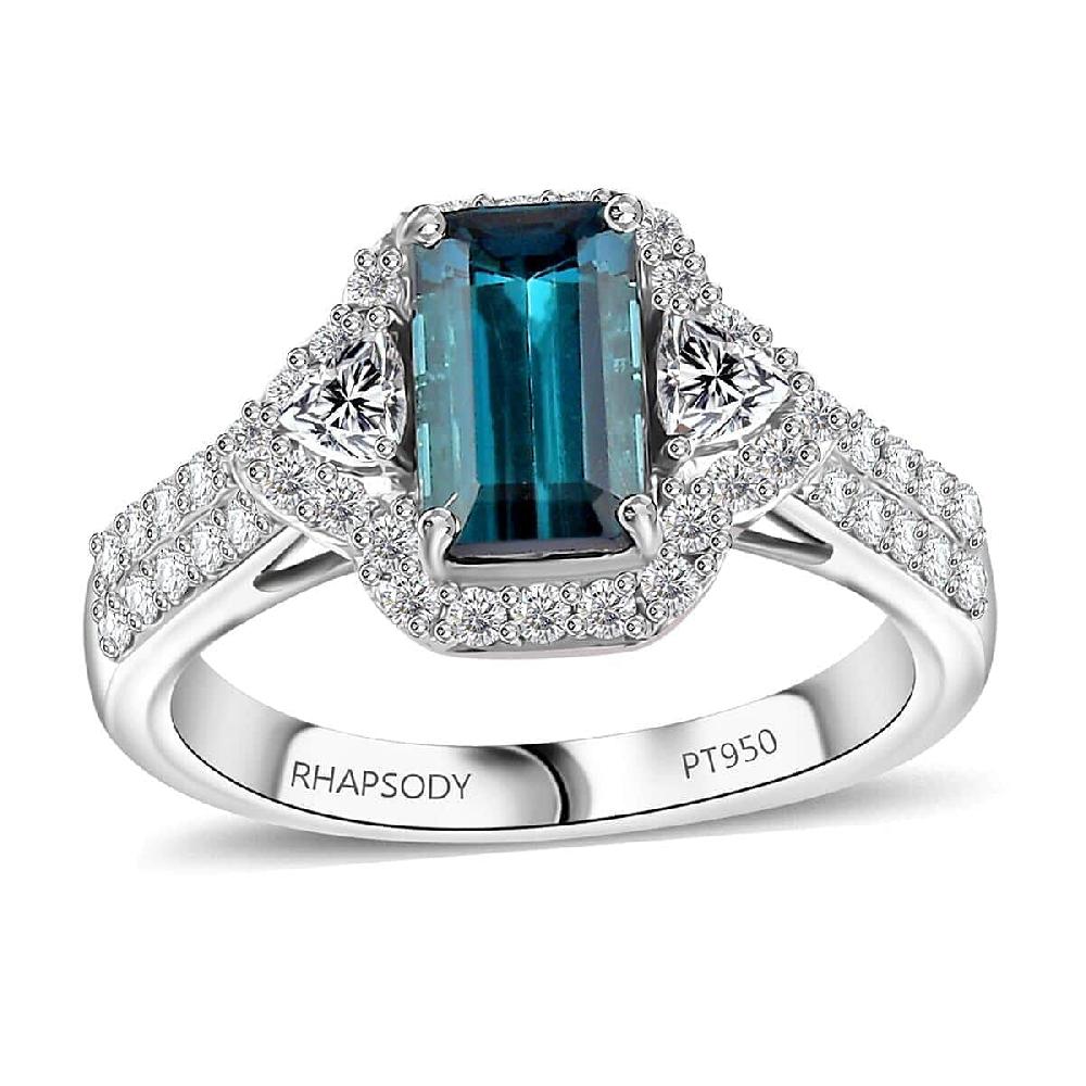 shop lc Certified & Appraised Rhapsody AAAA Monte Belo Indicolite and E-F VS Diamond 2.61 ctw Ring in 950 Platinum 7.45 Grams