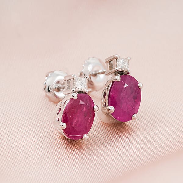 Shop Lc Certified & Appraised Rhapsody AAAA Montepuez Ruby And E-F VS Diamond 1.80 Ctw Earrings In 950 Platinum
