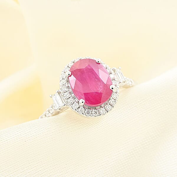 Shop Lc Certified & Appraised Rhapsody AAAA Mozambique Ruby And E-F VS Diamond 2.50 Ctw Ring In 950 Platinum 5.85 Grams (Del. In 10-15 Days)