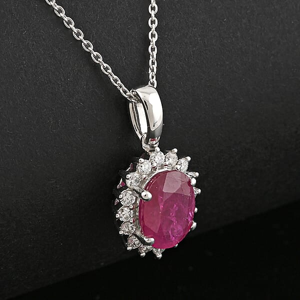 Shop Lc Certified & Appraised Rhapsody AAAA Mozambique Ruby And E-F VS Diamond 1.75 Ctw Pendant Necklace In 950 Platinum 18 Inches