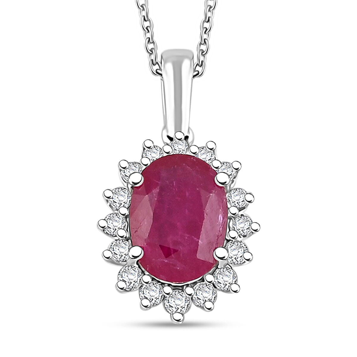 shop lc Certified & Appraised Rhapsody AAAA Mozambique Ruby and E-F VS Diamond 1.75 ctw Pendant Necklace in 950 Platinum 18 Inches