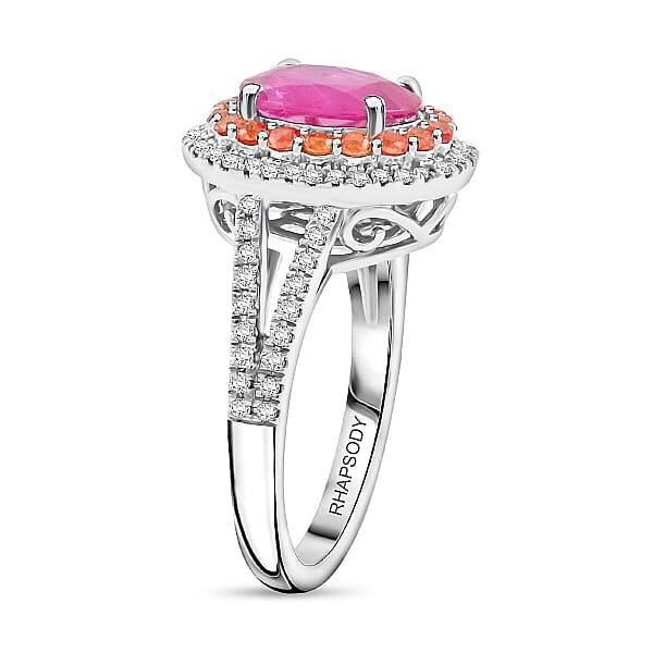 Shop Lc Certified & Appraised Rhapsody AAAA Mozambique Ruby Padparadscha Sapphire And E-F VS Diamond 2.40 Ctw Ring In 950 Platinum 8 Grams