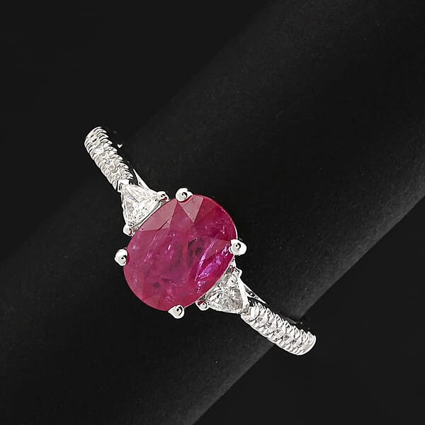 Shop Lc Certified & Appraised Rhapsody AAAA Mozambique Ruby And E-F VS Diamond 1.70 Ctw Ring In 950 Platinum 5.36 Grams