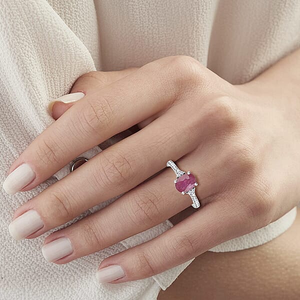 Shop Lc Certified & Appraised Rhapsody AAAA Mozambique Ruby And E-F VS Diamond 1.70 Ctw Ring In 950 Platinum 5.36 Grams