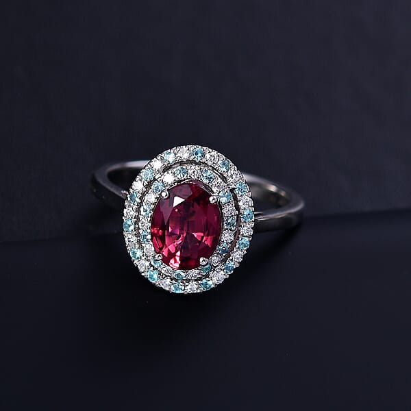Shop Lc Certified & Appraised Rhapsody AAAA Ouro Fino Rubellite Paraiba Tourmaline And E-F VS Diamond 2.50 Ctw Ring In 950 Platinum 6.65 Grams