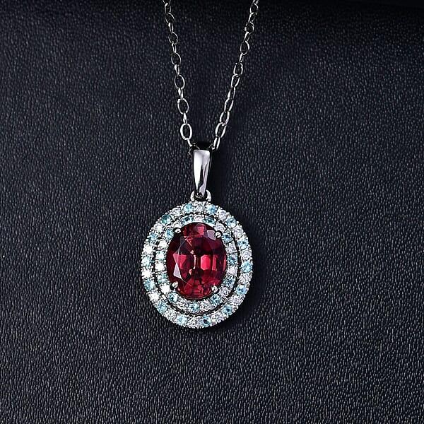 Shop Lc Certified & Appraised Rhapsody AAAA Ouro Fino Rubellite Paraiba Tourmaline And E-F VS2 Diamond 2.51 Ctw Pendant Necklace In 950 Platinum 20 Inches 3.60 Grams