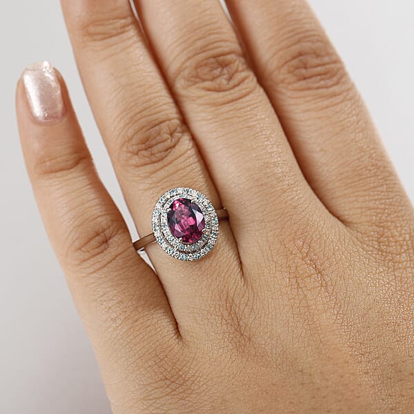 Shop Lc Certified & Appraised Rhapsody AAAA Ouro Fino Rubellite Paraiba Tourmaline And E-F VS Diamond 2.50 Ctw Ring In 950 Platinum 6.65 Grams