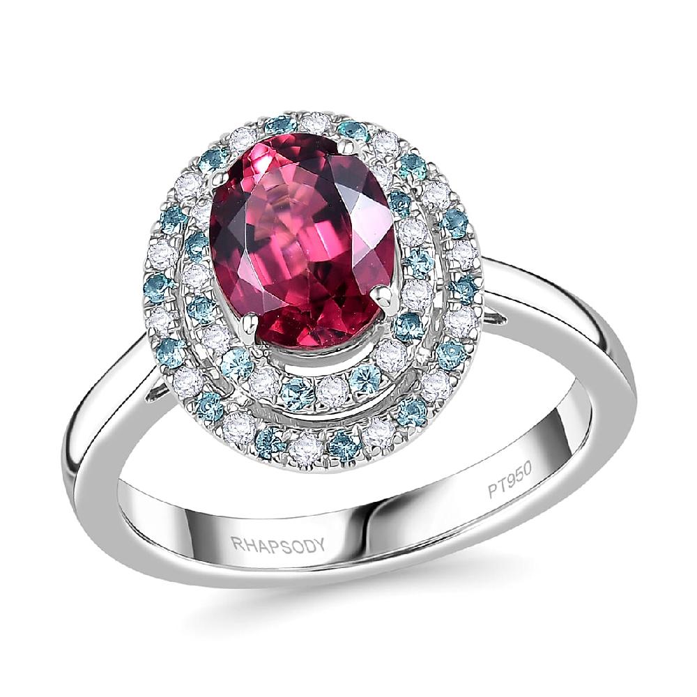 shop lc Certified & Appraised Rhapsody AAAA Ouro Fino Rubellite Paraiba Tourmaline and E-F VS Diamond 2.50 ctw Ring in 950 Platinum 6.65 Grams