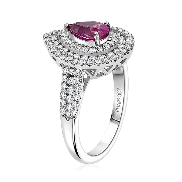 Shop Lc Certified & Appraised Rhapsody AAAA Padparadscha Sapphire And E-F VS2 Diamond 2.50 Ctw Double Halo Ring In 950 Platinum 7 Grams
