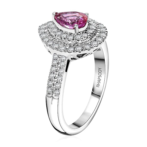 Shop Lc Certified & Appraised Rhapsody AAAA Padparadscha Sapphire And E-F VS2 Diamond 1.50 Ctw Double Halo Ring In 950 Platinum 7.11 Grams
