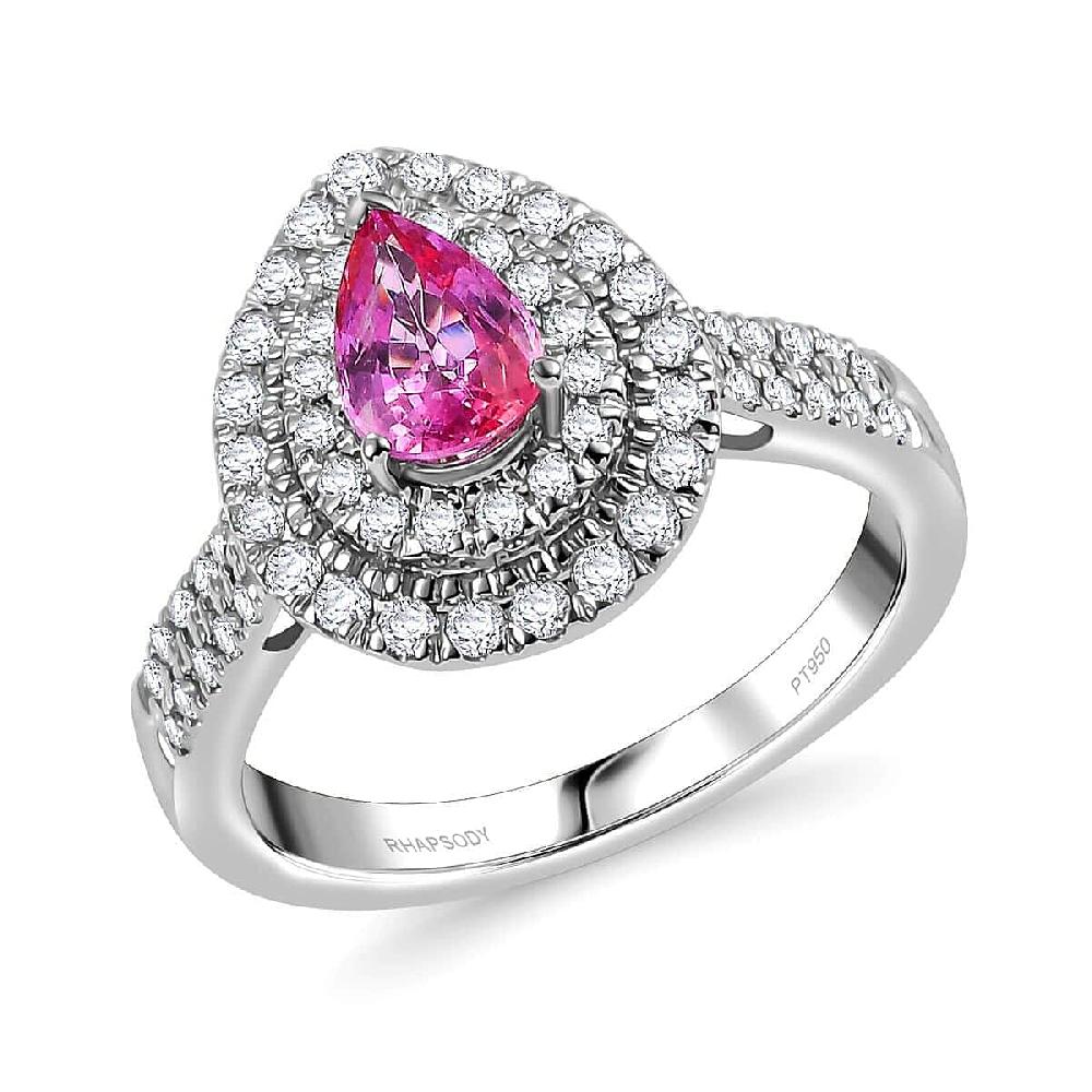 shop lc Certified & Appraised Rhapsody AAAA Padparadscha Sapphire and E-F VS2 Diamond 1.50 ctw Double Halo Ring in 950 Platinum 7.11 Grams
