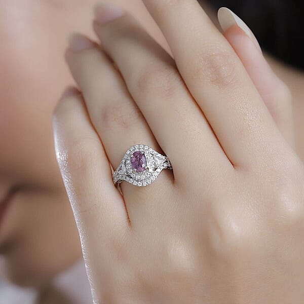 Shop Lc Certified & Appraised Rhapsody AAAA Padparadscha Sapphire And E-F VS2 Diamond 1.75 Ctw Ring In 950 Platinum 6.65 Grams