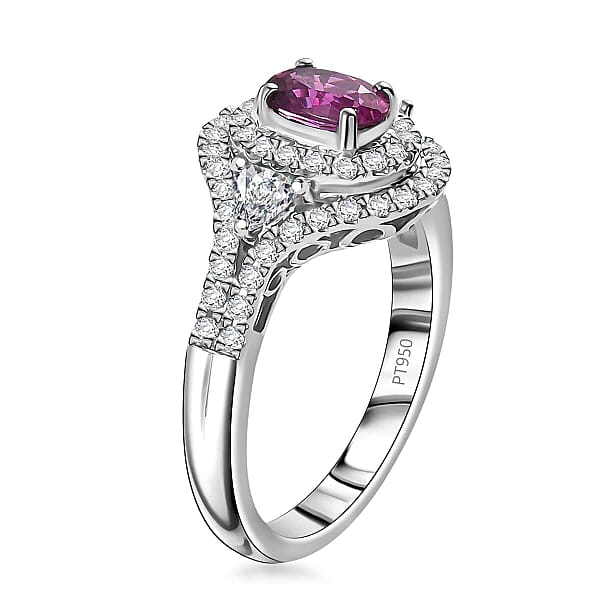 Shop Lc Certified & Appraised Rhapsody AAAA Padparadscha Sapphire And E-F VS2 Diamond 1.75 Ctw Ring In 950 Platinum 6.65 Grams