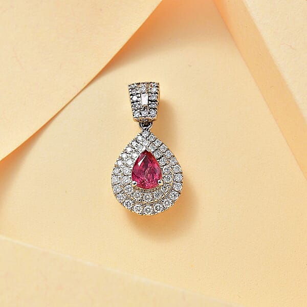 Shop Lc Certified & Appraised Rhapsody AAAA Padparadscha Sapphire And E-F VS2 Diamond 1.55 Ctw Pendant Without Chain In 950 Platinum 4.20 Grams