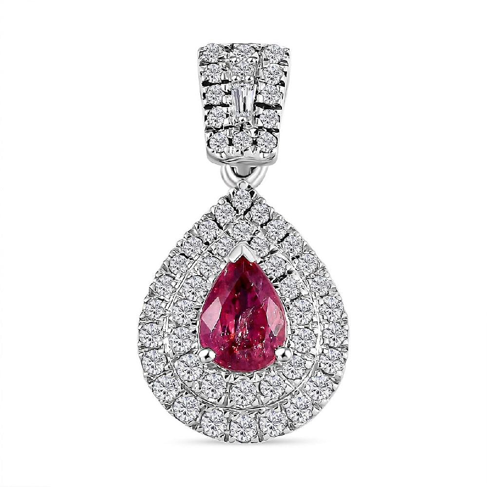 shop lc Certified & Appraised Rhapsody AAAA Padparadscha Sapphire and E-F VS2 Diamond 1.55 ctw Pendant without Chain in 950 Platinum 4.20 Grams