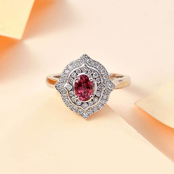 Shop Lc Certified & Appraised Rhapsody AAAA Padparadscha Sapphire And E-F VS2 Diamond 1.53 Ctw Ring In 950 Platinum 6.78 Grams
