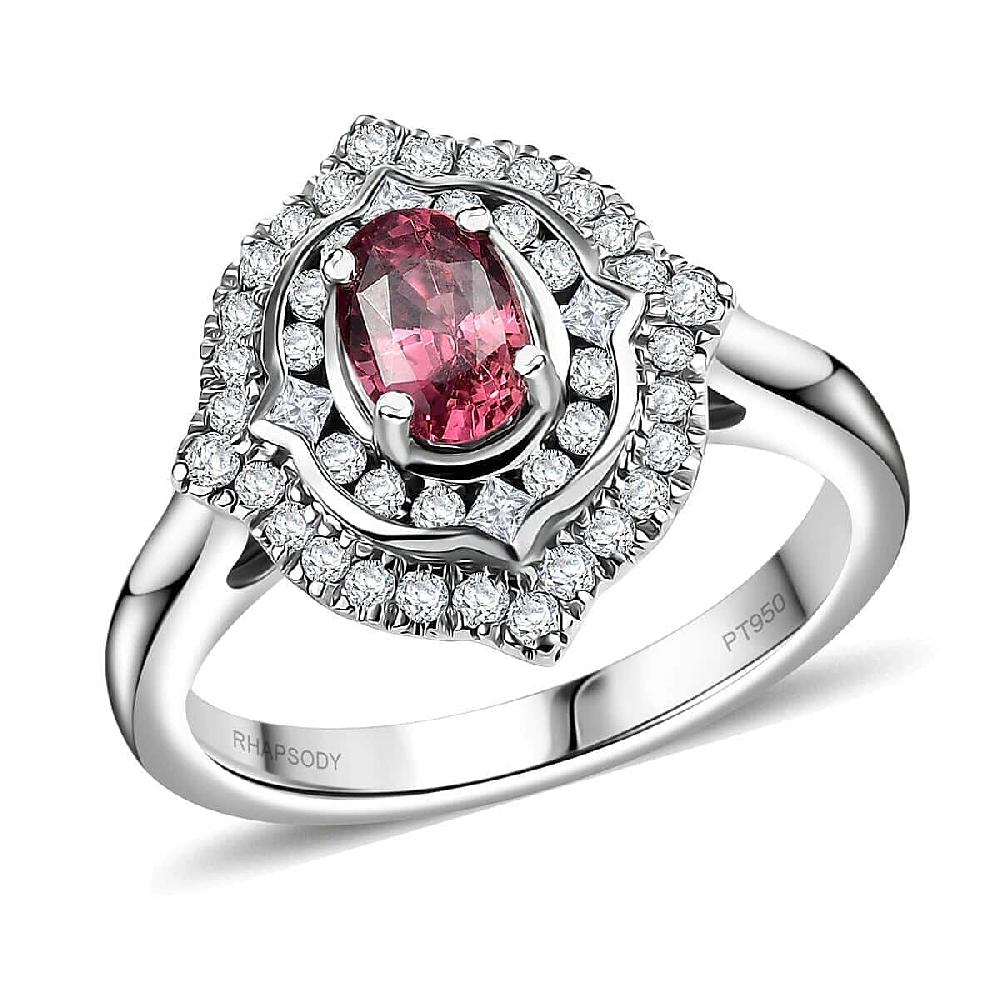 shop lc Certified & Appraised Rhapsody AAAA Padparadscha Sapphire and E-F VS2 Diamond 1.53 ctw Ring in 950 Platinum 6.78 Grams