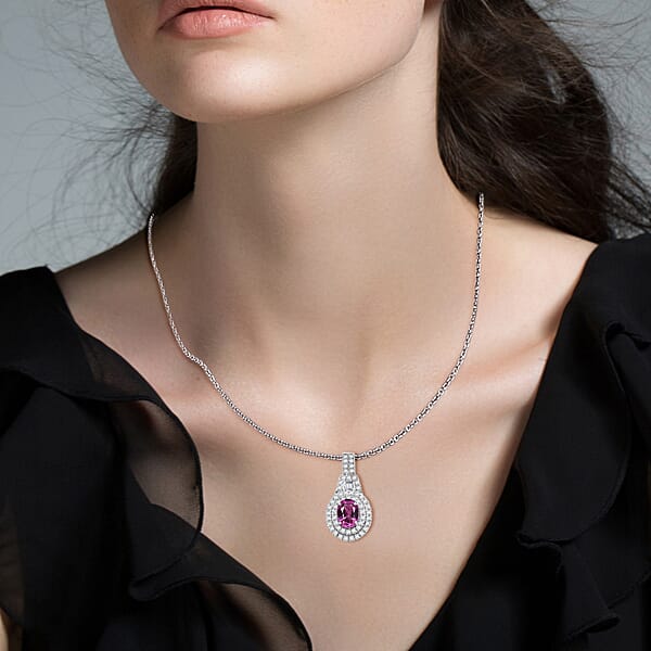 Shop Lc Certified & Appraised Rhapsody AAAA Padparadscha Sapphire And E-F VS2 Diamond 2.02 Ctw Pendant Without Chain In 950 Platinum