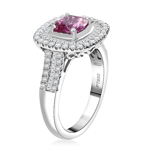 Shop Lc Certified & Appraised Rhapsody AAAA Padparadscha Sapphire And E-F VS2 Diamond 2.40 Ctw Double Halo Ring In 950 Platinum 7.45 Grams