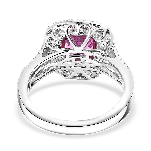 Shop Lc Certified & Appraised Rhapsody AAAA Padparadscha Sapphire And E-F VS2 Diamond 2.40 Ctw Double Halo Ring In 950 Platinum 7.45 Grams