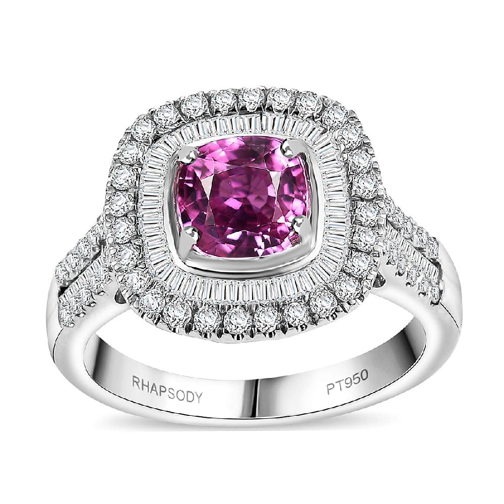 shop lc Certified & Appraised Rhapsody AAAA Padparadscha Sapphire and E-F VS2 Diamond 2.40 ctw Double Halo Ring in 950 Platinum 7.45 Grams
