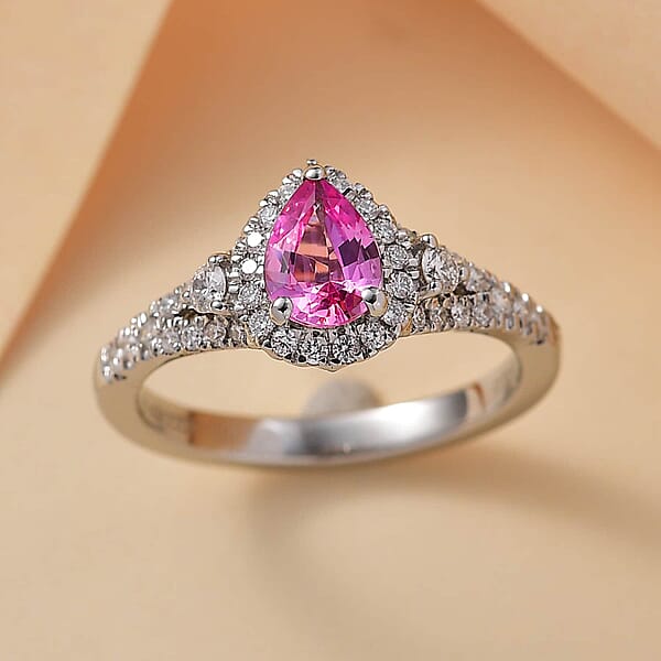 Shop Lc Certified & Appraised Rhapsody AAAA Padparadscha Sapphire And E-F VS2 Diamond 1.11 Ctw Ring In 950 Platinum 4.75 Grams