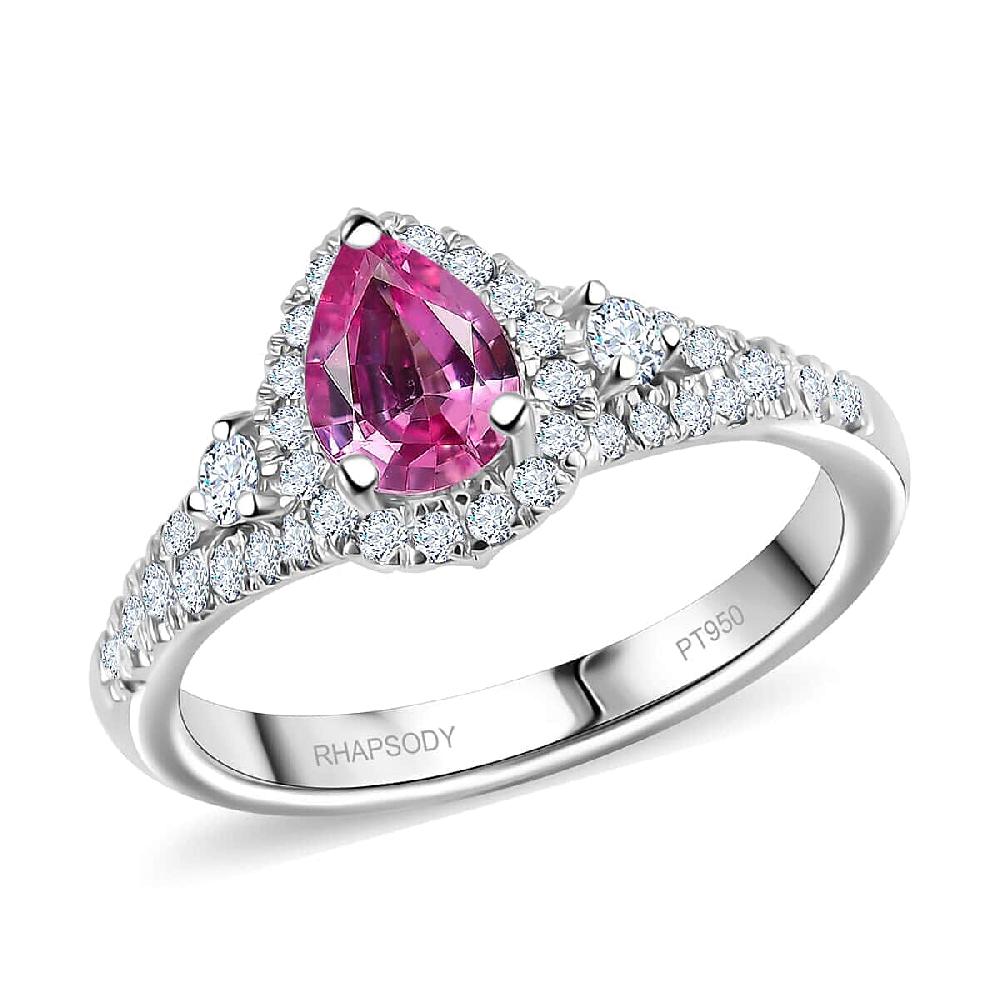 shop lc Certified & Appraised Rhapsody AAAA Padparadscha Sapphire and E-F VS2 Diamond 1.11 ctw Ring in 950 Platinum 4.75 Grams