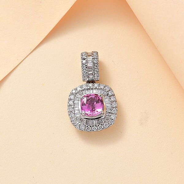 Shop Lc Certified & Appraised Rhapsody AAAA Padparadscha Sapphire And E-F VS2 Diamond 1.74 Ctw Pendant Without Chain In 950 Platinum