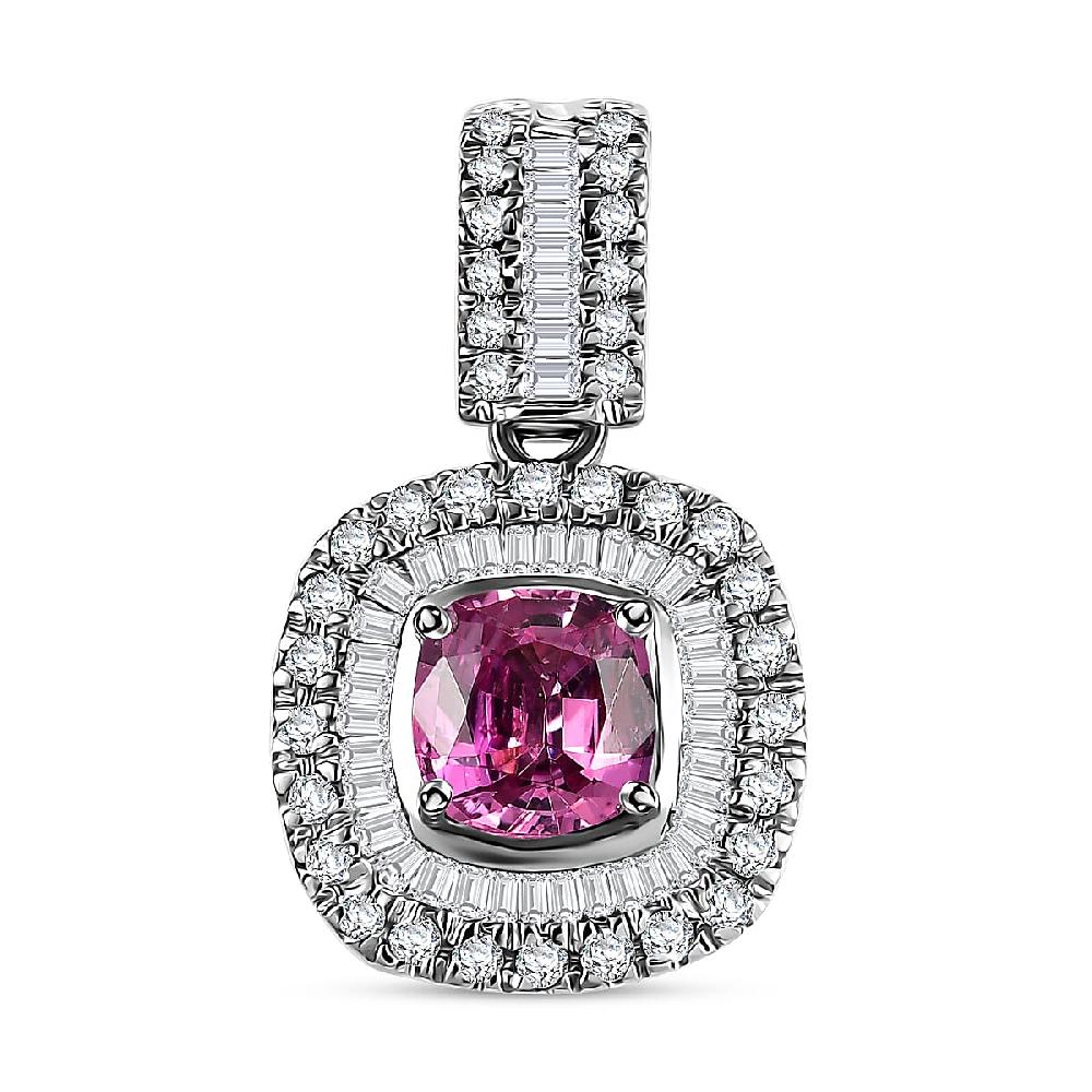 shop lc Certified & Appraised Rhapsody AAAA Padparadscha Sapphire and E-F VS2 Diamond 1.74 ctw Pendant without Chain in 950 Platinum