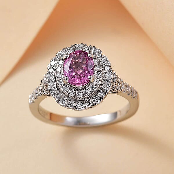 Shop Lc Certified & Appraised Rhapsody AAAA Padparadscha Sapphire And E-F VS2 Diamond 1.80 Ctw Ring In 950 Platinum 6 Grams