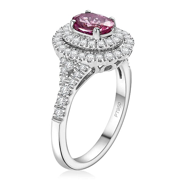 Shop Lc Certified & Appraised Rhapsody AAAA Padparadscha Sapphire And E-F VS2 Diamond 1.80 Ctw Ring In 950 Platinum 6 Grams