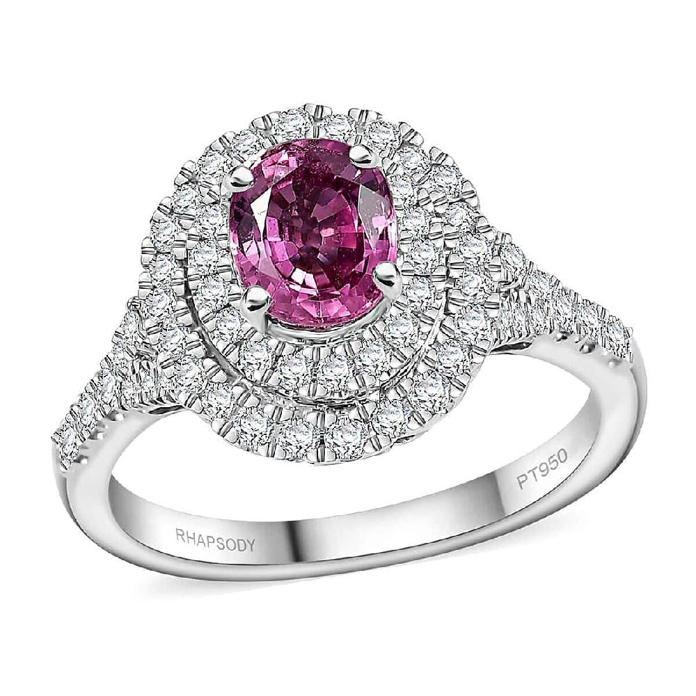 shop lc Certified & Appraised Rhapsody AAAA Padparadscha Sapphire and E-F VS2 Diamond 1.80 ctw Ring in 950 Platinum 6 Grams
