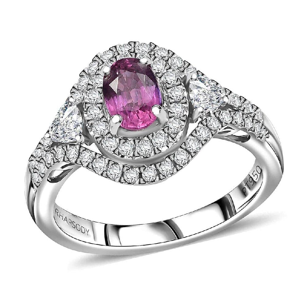 shop lc Certified & Appraised Rhapsody AAAA Padparadscha Sapphire and E-F VS2 Diamond 1.75 ctw Ring in 950 Platinum 6.65 Grams
