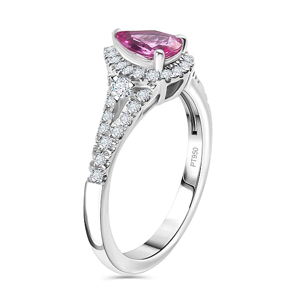 Shop Lc Certified & Appraised Rhapsody AAAA Padparadscha Sapphire And E-F VS2 Diamond 1.11 Ctw Ring In 950 Platinum 4.75 Grams