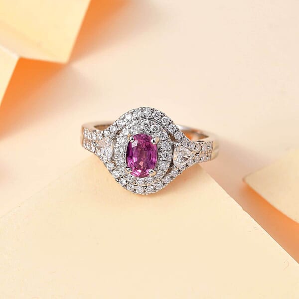 Shop Lc Certified & Appraised Rhapsody AAAA Padparadscha Sapphire And E-F VS2 Diamond 1.75 Ctw Ring In 950 Platinum 6.65 Grams