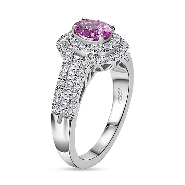 Shop Lc Certified & Appraised Rhapsody AAAA Padparadscha Sapphire And E-F VS2 Diamond 1.75 Ctw Ring In 950 Platinum 6.55 Grams