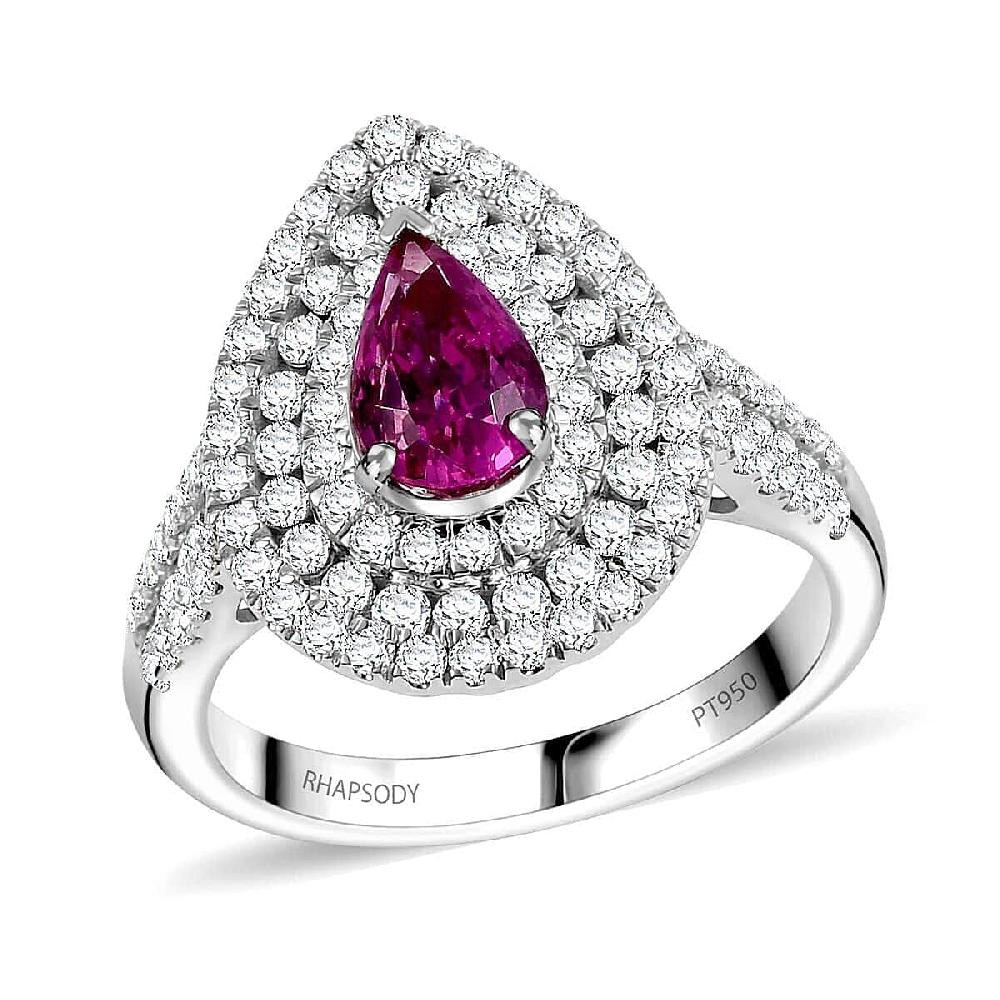 shop lc Certified & Appraised Rhapsody AAAA Padparadscha Sapphire and E-F VS2 Diamond 2.50 ctw Double Halo Ring in 950 Platinum 7 Grams
