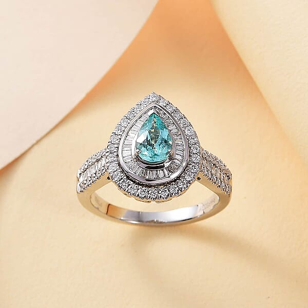 Shop Lc Certified & Appraised Rhapsody AAAA Paraiba Tourmaline And E-F VS Diamond 2.00 Ctw Ring In 950 Platinum 9.40 Grams