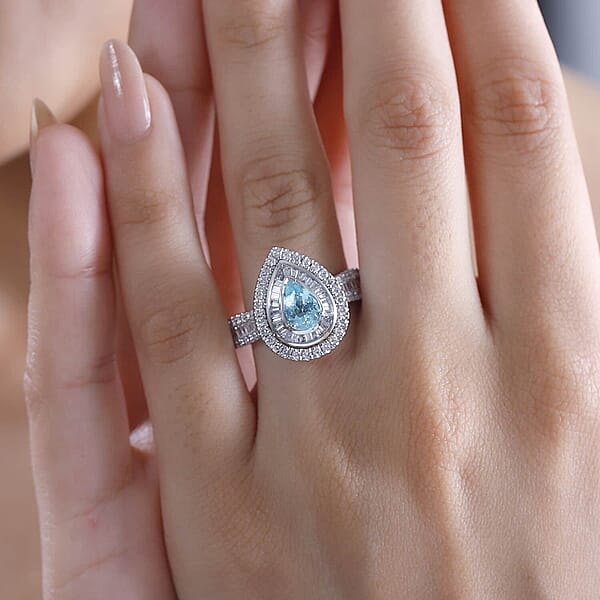 Shop Lc Certified & Appraised Rhapsody AAAA Paraiba Tourmaline And E-F VS Diamond 2.00 Ctw Ring In 950 Platinum 9.40 Grams