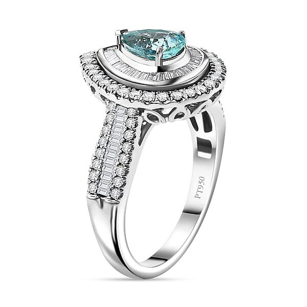 Shop Lc Certified & Appraised Rhapsody AAAA Paraiba Tourmaline And E-F VS Diamond 2.00 Ctw Ring In 950 Platinum 9.40 Grams