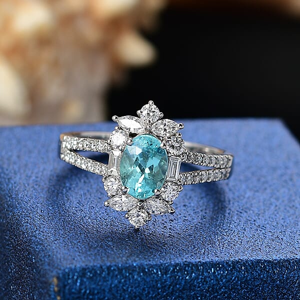 Shop Lc Certified & Appraised Rhapsody AAAA Paraiba Tourmaline And E-F VS2 Diamond 2.65 Ctw Ring In 950 Platinum 6.70 Grams