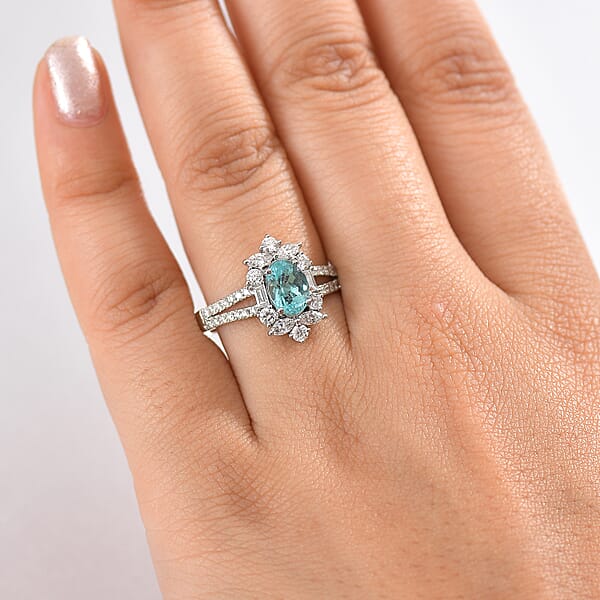 Shop Lc Certified & Appraised Rhapsody AAAA Paraiba Tourmaline And E-F VS2 Diamond 2.65 Ctw Ring In 950 Platinum 6.70 Grams