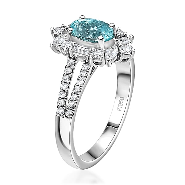 Shop Lc Certified & Appraised Rhapsody AAAA Paraiba Tourmaline And E-F VS2 Diamond 2.65 Ctw Ring In 950 Platinum 6.70 Grams