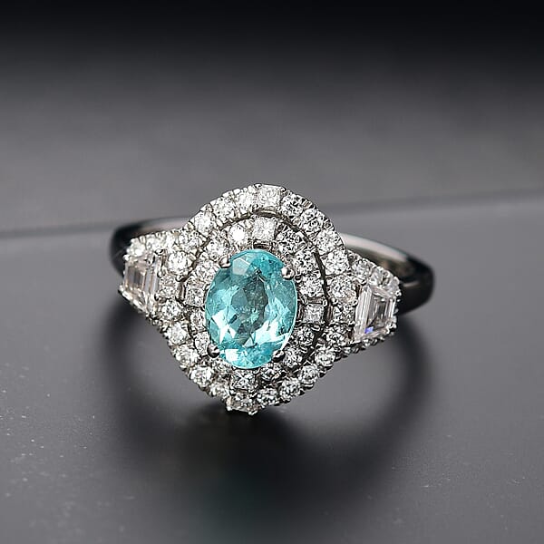 Shop Lc Certified & Appraised Rhapsody AAAA Paraiba Tourmaline And E-F VS2 Diamond 2.30 Ctw Ring In 950 Platinum 7.25 Grams