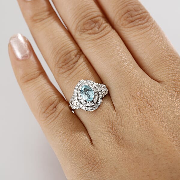 Shop Lc Certified & Appraised Rhapsody AAAA Paraiba Tourmaline And E-F VS2 Diamond 2.30 Ctw Ring In 950 Platinum 7.25 Grams