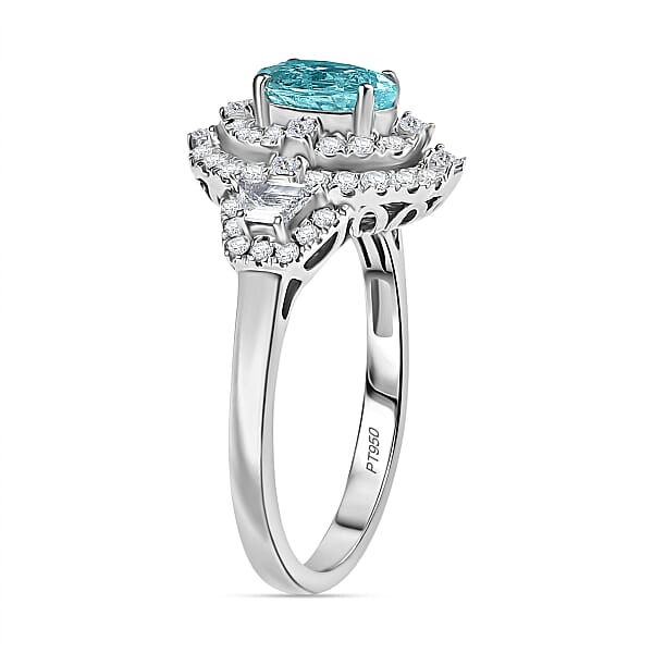 Shop Lc Certified & Appraised Rhapsody AAAA Paraiba Tourmaline And E-F VS2 Diamond 2.30 Ctw Ring In 950 Platinum 7.25 Grams