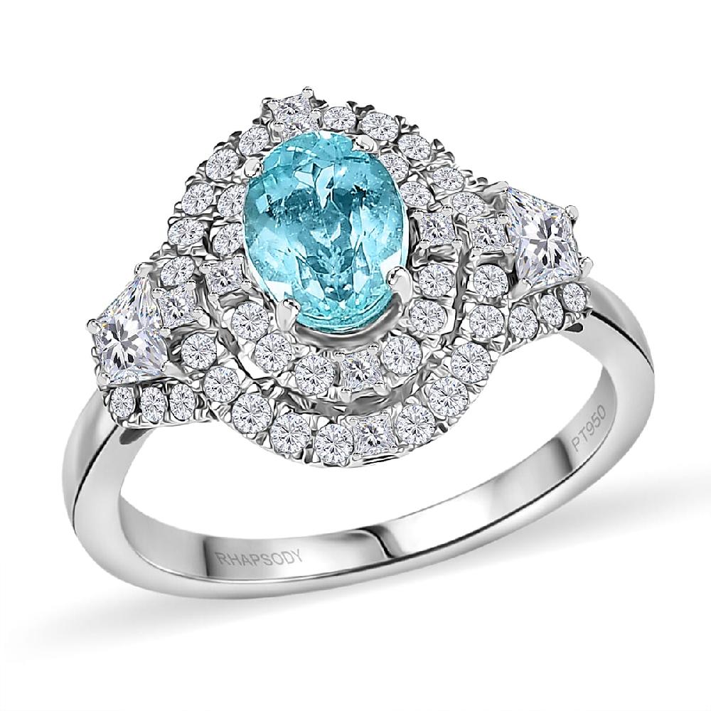 shop lc Certified & Appraised Rhapsody AAAA Paraiba Tourmaline and E-F VS2 Diamond 2.30 ctw Ring in 950 Platinum 7.25 Grams