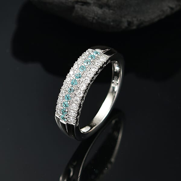 Shop Lc Certified & Appraised Rhapsody AAAA Paraiba Tourmaline And E-F VS2 Diamond 0.60 Ctw Ring In 950 Platinum 6.80 Grams